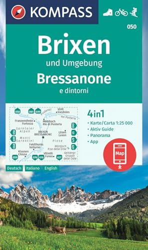 KOMPASS Wanderkarte 050 Brixen und Umgebung / Bressanone e dintorni 1:25.000: 4in1 Wanderkarte mit Panorama und Aktiv Guide inklusive Karte zur ... in der KOMPASS-App. Fahrradfahren. Skitouren.