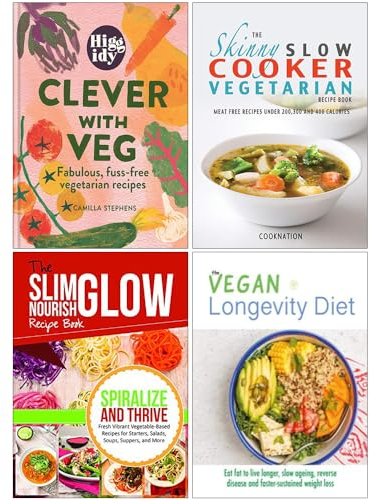 Higgidy Clever with Veg [Hardcover], Spiralize and Thrive Vegetable-Based Recipes, The Skinny Slow Cooker Vegetarian Recipe Book & The Vegan Longevity Diet 4 Books Collection Set