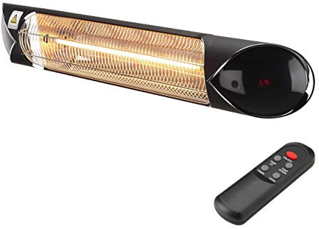 Lampada Infrarossi Riscaldante a bassa luminosità con telecomando e lampadina in Carbonio, 2000 Watt, IP55, 4 Livelli di Potenza, Interno e Esterno, Bassi Consumi Blaze2000, Nero