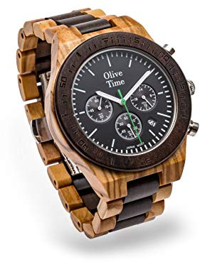 Arteinolivo Forma Elementi e Design, Orologio da polso, cronografo - Made in Italy legno di Ulivo Italiano, uomo