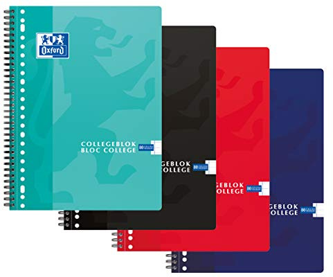 Oxford Collegeblock 10er Pack 4 Farben A4+ Liniert 23 Löcher 160 Seiten 90g Flexibler Kartondeckel