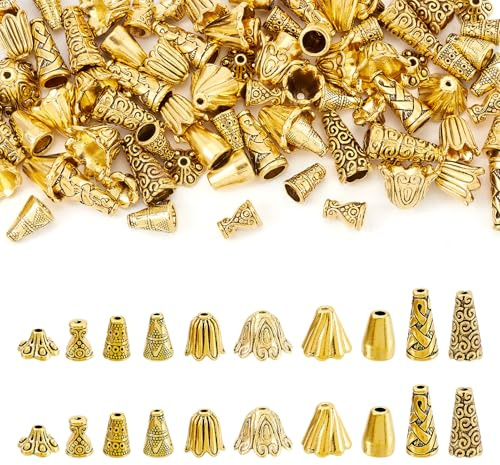 Cheriswelry 80 Stück Legierung, Blume, Bead Kegel, 10 Schmuck-Stile, antik-gold