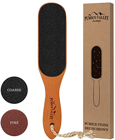 Pumice Stone Foot File - Wooden Pedicure Feet Scrubber with Handle for Callus, Dry, and Dead Skin Removal - Heel Scraper for Feet, Hands, and Body - Foot Filer for Use in Shower