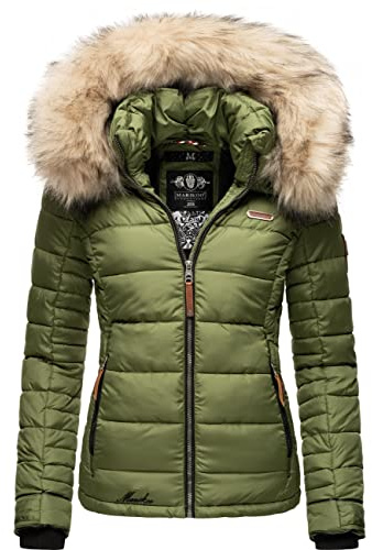 MARIKOO Damen Winterjacke Steppjacke mit abnehmbarem Kunstfell Lerikaa XS-3XL