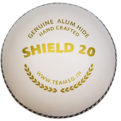 SG Cricket Shield 20 Palla in pelle di prima qualità, colore bianco, gioventù, in pelle, impermeabile, nucleo solido di grado 2, cucito a macchina, ideale per feste di club e scuola, confezione da 1