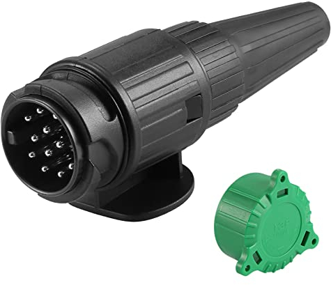 SPARKMOTO Spina 13 Poli rimorchioImpermeabile,Adattatore spina a 13 poli per il Collegamento di Rimorchi e Roulotte,spina per rimorchio 13poli con cover verde,Spina Rimorchio 13Poli per Auto RV(Nuovo)