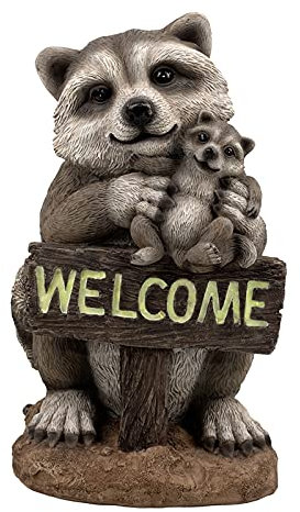 xuejuanshop Willkommen Schild Willkommen Statue Entzückender Garten Waschbär Willkommensschild Statue Outdoor Indoor Yard Rasen Dekor - Tierskulptur für Foyer und Eingang Deko Home
