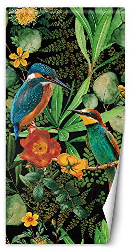 Feeby Türtapete selbstklebend Eisvogel Exoten Tropen 100x200 cm Türposter Türsticker Fototapete Wohnzimmer Schlafzimmer Kinderzimmer Büro Blumen Natur Dschungel Blätter Grün