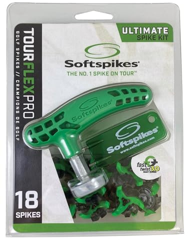 Softspikes Tour Flex Pro Fast Twist 3.0 Golf Spikes - Ultimate Spike Kit, Green/Charcoal