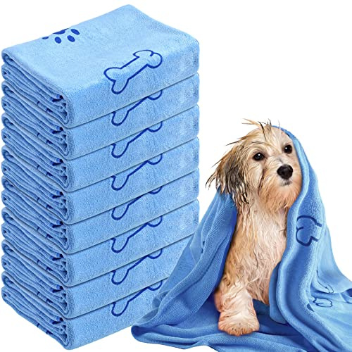 Peryiter 8 Pcs Dog Towels Pet Bath Drying Towels 55 x 28 Inches Large Absorbent Microfiber Quick Fast Drying Soft Beach for Lightweight Cat and Puppy Shower Essentials Cleaning Accessories(Blue)