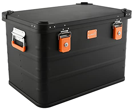 Alubox Alukiste abschließbar E78B - Premium Aluminium Lagerbox 78 Liter - Deckel mit Aluminium Druckguss Stapelecken und Gummidichtung - inklusive Schlösser - schwarz lackiert