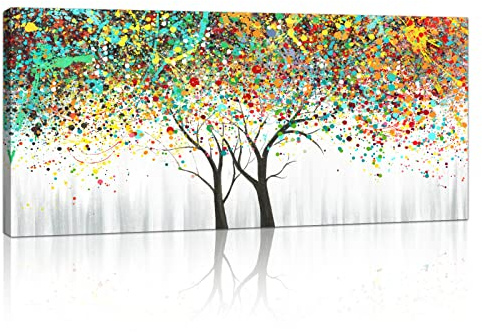 FajerminArt Stort canvastryck med ram, abstrakta moderna bilder, canvasmålning, tavla för vardagsrum, sovrum, kök, restaurang, väggdekoration, färgglada träd, 120 x 50 cm