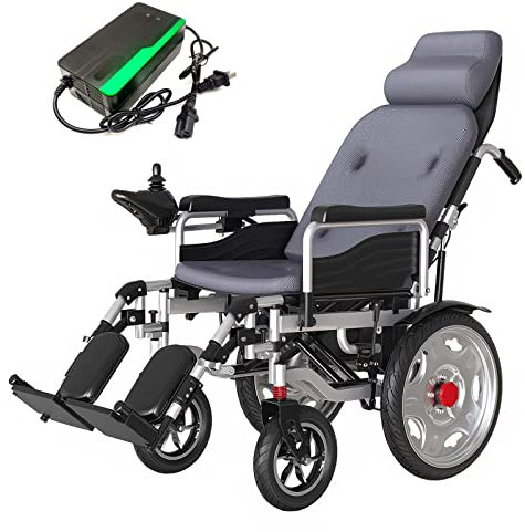 Bueuwe Ultraleicht Rollstuhl Elektrisch Faltbar Reiserollstuhl, Elektrische Rollstühle mit Kopfstütze, Elektrorollstuhl für ältere Menschen, Verstellbarer Sitz von 0° bis 145°,12a lithium batterie