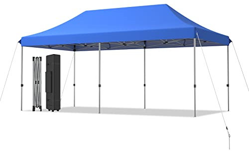 COSTWAY 6m x 3m Pop Up Gazebo, 3 Height Adjustable Instant Canopy Tent with Wheeled Storage Bag, Stakes & Ropes, Outdoor Waterproof Marquee Sun Shelter for Garden Patio Market Camping Party (Blue)