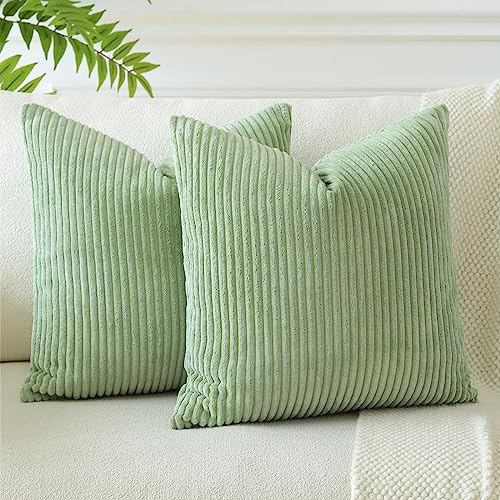 JOTOM 2er Set Cord Kissenbezüge Kissenhülle Dekorative Zierkissen Sofakissen Couchkissen Dekokissen Kissenbezug Deko Kissenhülle für Sofa Wohnzimmer 55x55cm Bohnengrün