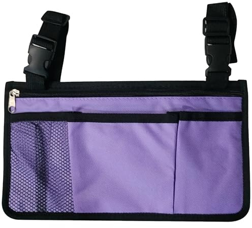 Rhinenet Rollstuhl-Seiten-Organizer, Aufbewahrungstasche, Armlehnen-Tasche mit Getränkehalter und reflektierenden Streifen, aus wasserdichtem Stoff, für die meisten Rollstühle, Gehhilfen oder
