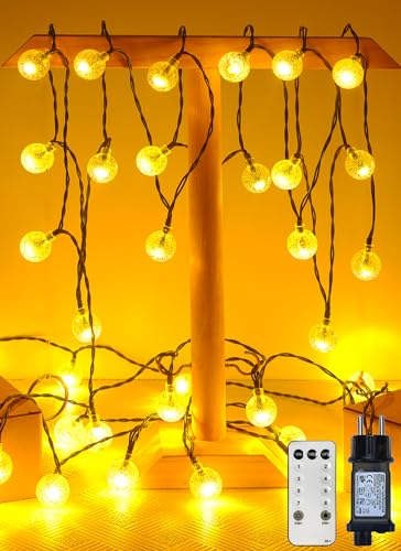 GCMacau Lichterkette Außen, 15M 120 LED Kugel Lichterkette, Outdoor Strom Lichterketten mit 8 Modi, IP65 Wasserdicht Lichterketten Innen Außen für Hochzeiten Weihnachten Partys Garten Deko