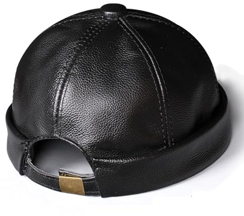 Herren-Lederhüte, Echtleder-Docker-Beanie-Mütze, Arbeiter, Seemann, randlose Kappe, gerollte Manschette, Retro