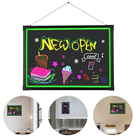 Xigner Tableau d'écriture LED - 60 x 80 cm - Tableau publicitaire lumineux - Design DIY - Panneau lumineux - Avec 7 couleurs de lumière et 8 stylos fluo - Pour restaurant, mariage, bar, fête