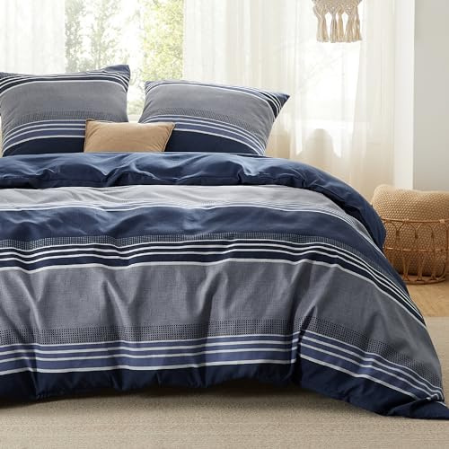 BEDSURE Bettwäsche 220x240 3teilig - Blau Gestreift, 2x80x80 Kissen | Mikrofaser Bettwäsche-Sets Wendebettwäsche, Oeko-TEX Bedding mit Reißverschluss, Extra Weich & Atmungsaktiv