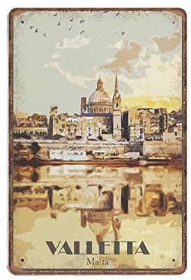 GQWJKSZ Targa in metallo vintage Valletta Malta Viaggio Divertente arte retrò da parete per cucina, bagno, decorazioni per la casa, regali, 8 x 12 pollici