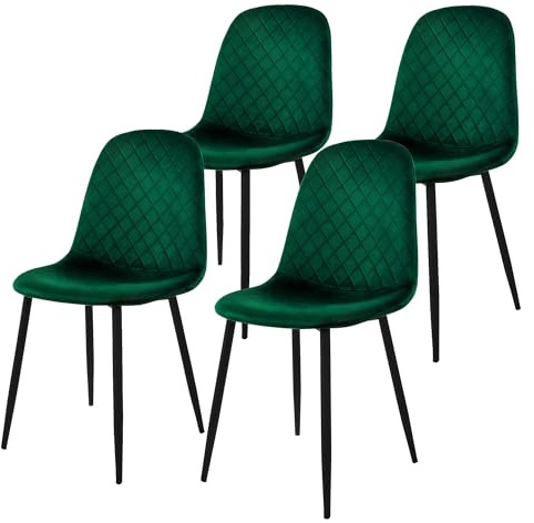 ML-Design matsalsstolar set om 4, mörkgrön, köksstol med sammetsöverdrag, vardagsrumsstol med ryggstöd, stoppad stol med metallben, ergonomisk stol för matbord, matsalsstol skandinavisk