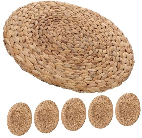 MAGICLULU 6pcs Hand-woven Rattan Placemat Non-slip Coasters Heat Resistant Table Coasters Boho Charger Plate for Table