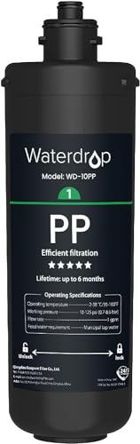 Waterdrop 10PP Filtre de Rechange pour Systèmes Sous Évier TSA & TSB | Réduit Efficacement Sable, Rouille, Particules, Matières en Suspension/Impuretés, Remplacement 3 s, Durée 6 Mois