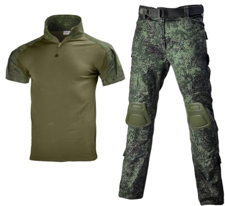 Oanviso Herren Sportanzug Trainingsanzüge Tactical Militär Kleidung Kriegsspiel Taktisch Uniform Muske Sommerhemd und Cargo Hose Outfit Jagdbekleidung Schießen Set B 12 L
