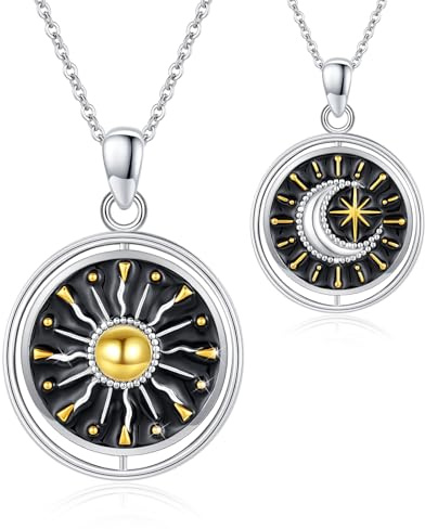 Waysles Sonne Mond Stern Halskette 925 Sterling Silber Spinner Sonnen Mond Anhänger Kette Konvertieren Stimmung Schmuck Geschenke für Damen