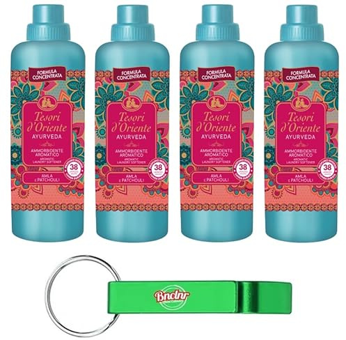4er-Pack Tesori d’Oriente AMMORBIDENTE AYURVEDA Olio di Amla e Patchouli,Konzentrierter Weichspüler Amlaöl und Patchouli,38 Wäschen,760ml + Beni Culinari Kostenloser Schlüsselanhänger