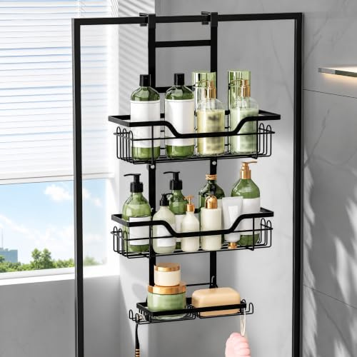 LPAMABA Edelstahl Duschablage zum Hängen Duschregal für Rahmenlos Glastür Duschkorb Shampoo Halterung für Dusche Badezimmer Organizer ohne Bohren Duschwand Schwarz