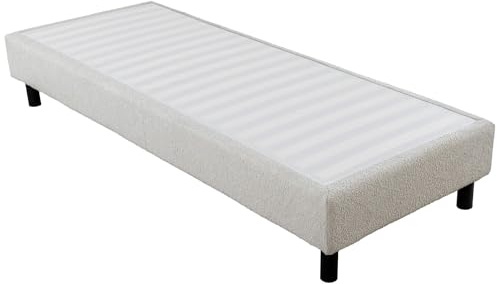 EBAC Literie Sommier déco en Kit + Pieds 90x190 - Newkit 20 Lattes Bois - Tissu crème - H. 18 cm