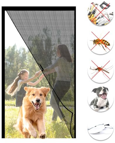 Momooda Magnetic Fly Screen Curtain for Patio Door, Side Opening French Door Fly Screen Curtain with Full Frame Powerful Magnets, Fly Screen Mesh Door Curtain Fly Insect Bug Screen, Black, 80X200cm