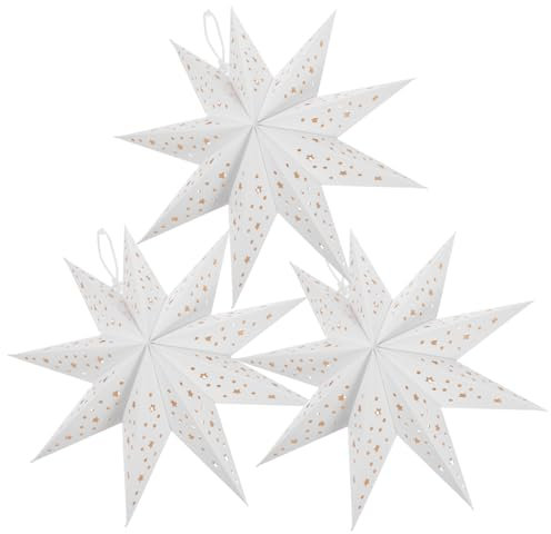 Hoement Weihnachtsstern Papier Lampenschirme 3 Stück 35cm Weiß Neunzackig 3d-stern Laternenabdeckung Weihnachtsdeko Indoor