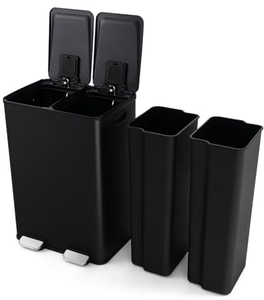 LIFEZEAL 60L Pattumiera Differenziata a 2 Scomparti, con Deodorante, Coperchio, Pedale, Maniglia, Acciaio Inox, Bidoni Interno, Cestino Spazzatura, Secchio Rifiuti, Raccolta Differenziata Cucina, Nero