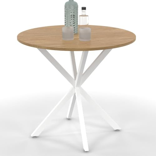 IDMarket - Mesa de Comedor Redonda Alix para 4 Personas Pata de Araña Madera y Blanco 80 cm