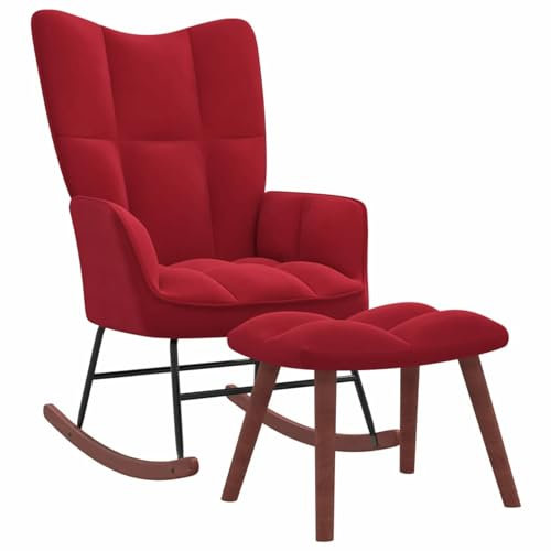 Sufrk Schaukelstuhl mit Hocker Samt Weinrot Sessel Wohnzimmer Sessel Mit Schlaffunktion
