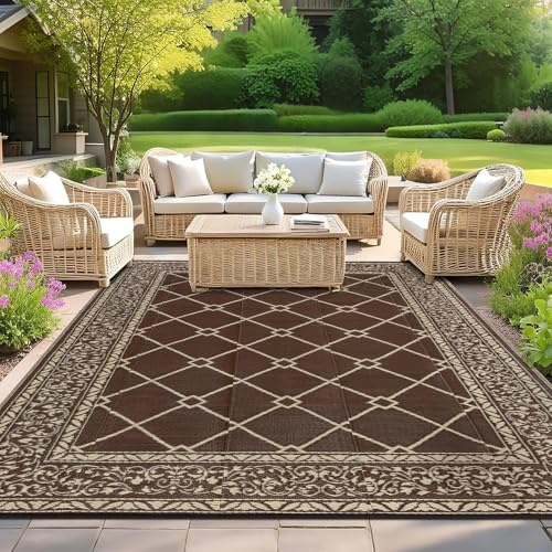 SHACOS Tapis Extérieur Terrasse 240x300cm Tapis Balcon Exterieur Resistant Pluie Impermeable Tapis Camping Car Exterieur Pliable Tapis de Sol Extérieur en Plastique pour Terrasse, Jardin
