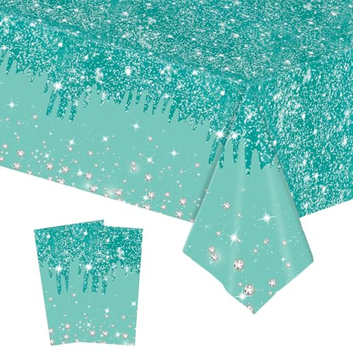 2 Pezzi Brillante Tovaglia Plastica Rettangolare,137*274cm Sequins Tovaglia Antimacchia Impermeabile Verde Grande,Tovaglie per Festa Decorazione Desktop per Festa di Compleanno Matrimonio Natale