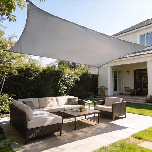 HAIKUS Toldo Vela de Sombra Impermeable Rectangular 3x4m Protección UV PES, Toldos para Patio Exterior Jardín Terraza - Gris Claro