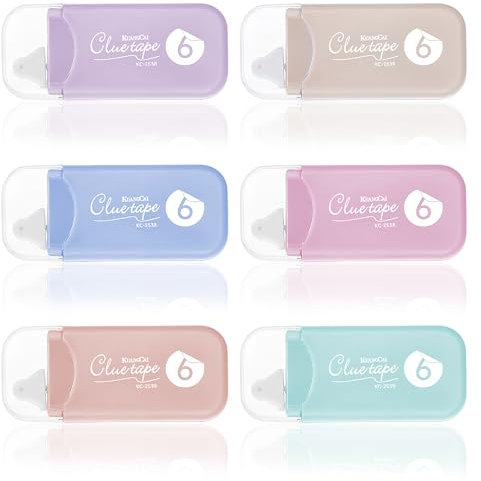 Yuanchu 6 Stück Doppelseitiger Kleberoller,6 Farben Fotokleber Punkt Kleberoller 6mx5mm Selbstklebender Klebeband Transparent Permanenter für Basteln, Kartenherstellung Scrapbooking