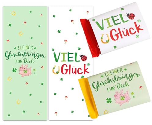 50 Schokoladenbanderole Silvester 2026 Viel Glück Neujahr Glücksbringer Prüfung Geschenke Schokolade Aufkleber Abitur Bachelor Mini Schokoladen Banderolen Sticker Kleeblatt Schokobanderolen 5x13cm