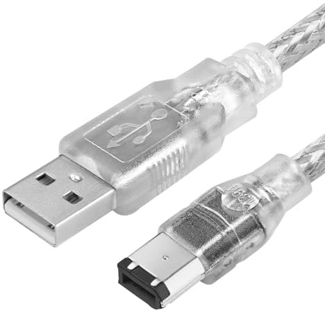 Herfair Cavo FireWire IEEE 1394, da USB a 6 pin maschio a maschio, adattatore per trasferimento dati, convertitore iLink FireWire 400 DV per laptop a videocamera, cavo da fotocamera DV a computer, 1,8