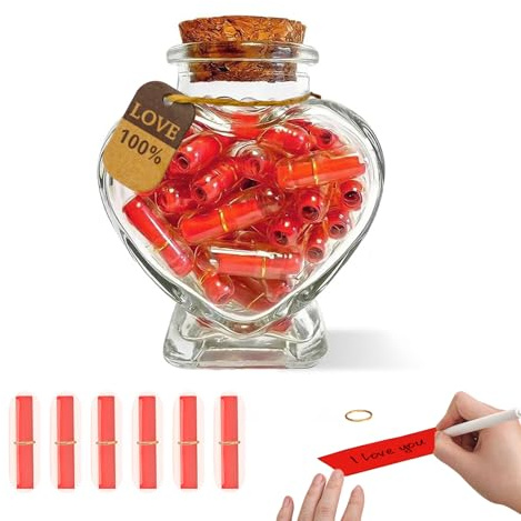 YeaHapiday 50 Capsule Messaggio in una Bottiglia con Cuore di Vetro Regalo San Valentino per Lui, Lettere d'Amore Fai-da-Te per Riempire, Regalo per Anniversario, Fidanzamento, Compleanno per Coppie