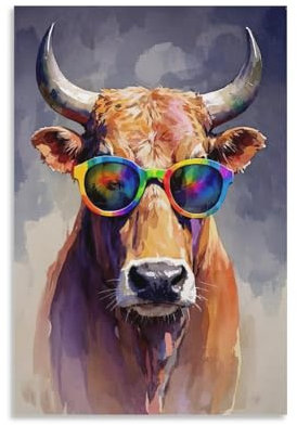 LZTEN Lustiges Aquarell-Tier-Poster, Stier-Graffiti-Farbdrucke, Poster, Leinwand, Wandkunst, Ölgemälde, Dekoration, ungerahmt, 30,5 x 45,7 cm
