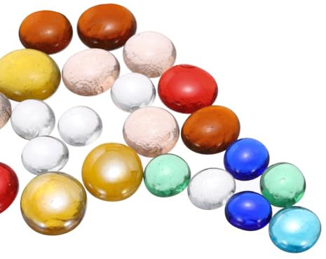 QUARKZMAN Perle di Vetro, Gemme di Vetro Piatte Colorate Miste 0.22Lbs (0.47-0.87) Biglie di Vetro Ciottoli per Riempitivi di Vasi Decorazioni per Acquari Fai da Te