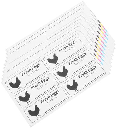 40 Sheets Egg Produce Date Labels Self-Adhesive White | Copper Sticker, Easy Peel-off Sheets, 1 Sheet 6pcs for Egg Cartons and Grocery Packaging