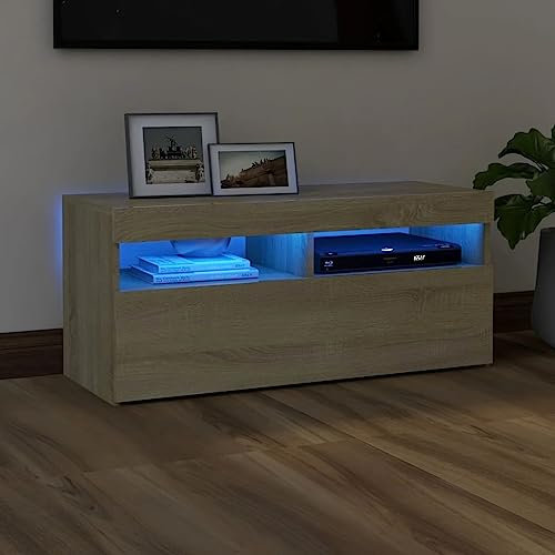 LLEZKBR Home-Entertainment Center & TV-Ständer, TV-Schrank mit LED-Lichtern, Sonoma-Eiche, 90 x 35 x 40 cm