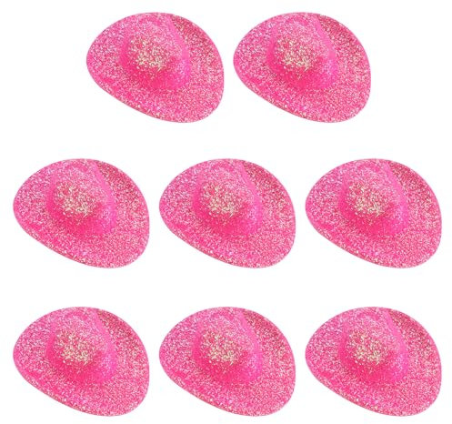 PATIKIL Mini Cowboy Hats, 8 Pcs Miniature Western Cowboy Hat for Crafts, Party Decoration, Doll Pet Dress Up, Glitter Style, Rose Red